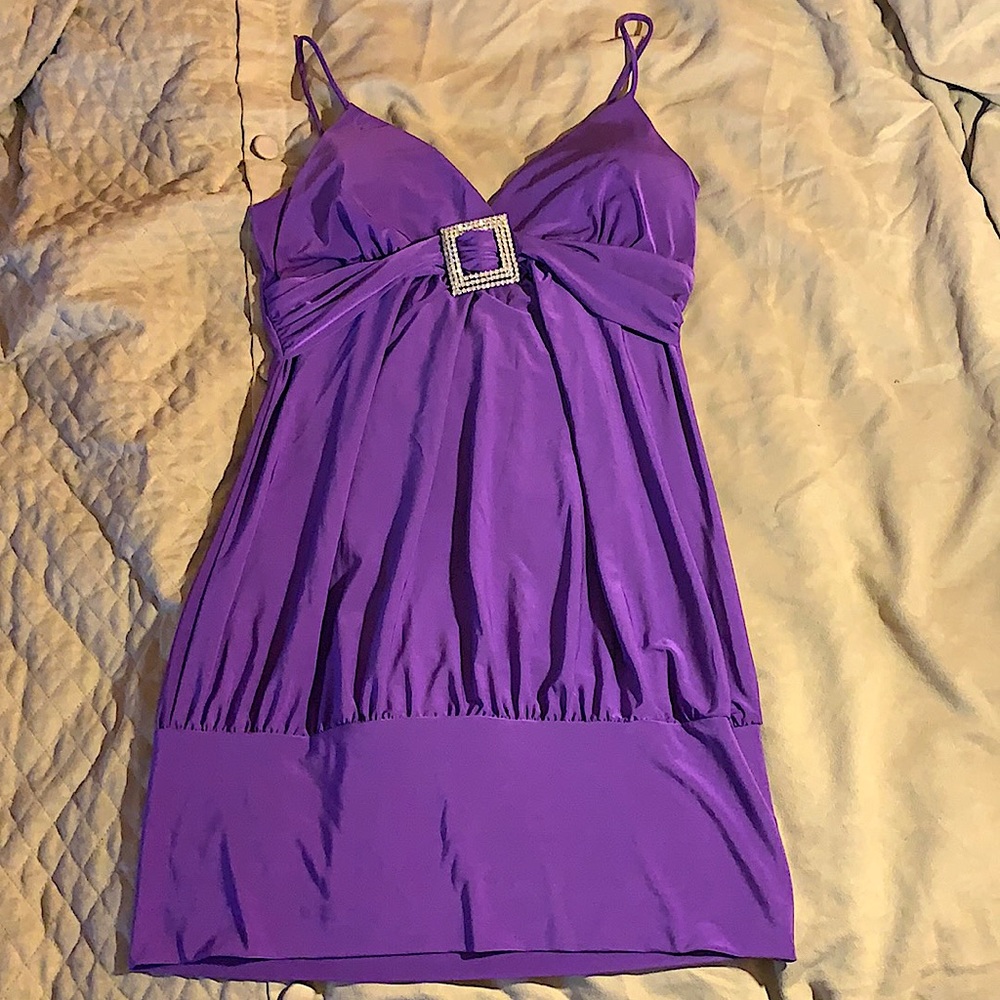ICON SZ L PURPLE POLYESTER SPANDEX TOP EMBELLISHED WITH SQUARE STONES IN FRONT